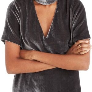 Madewell Gray Velvet Choker Top Size Large